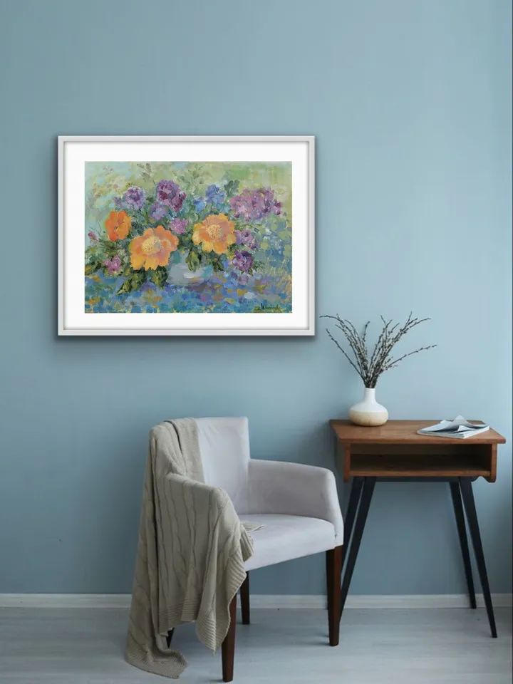 Painting Summer flowers. Flowers. Wall Art. Vase with Flowers. Summer
