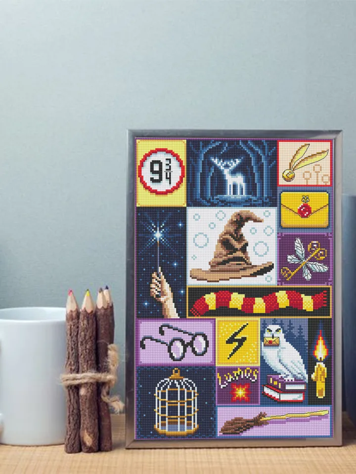 Wizard sampler cross stitch pattern PDF download Wizard school cross stitch chart, Magic pattern digital PDF, Wizard hat, Letter owl #O13