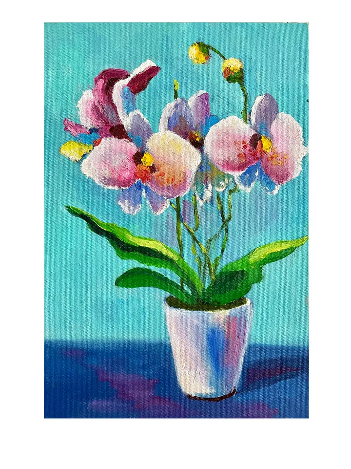 Orchid painting, original flower oil painting, pink floral art