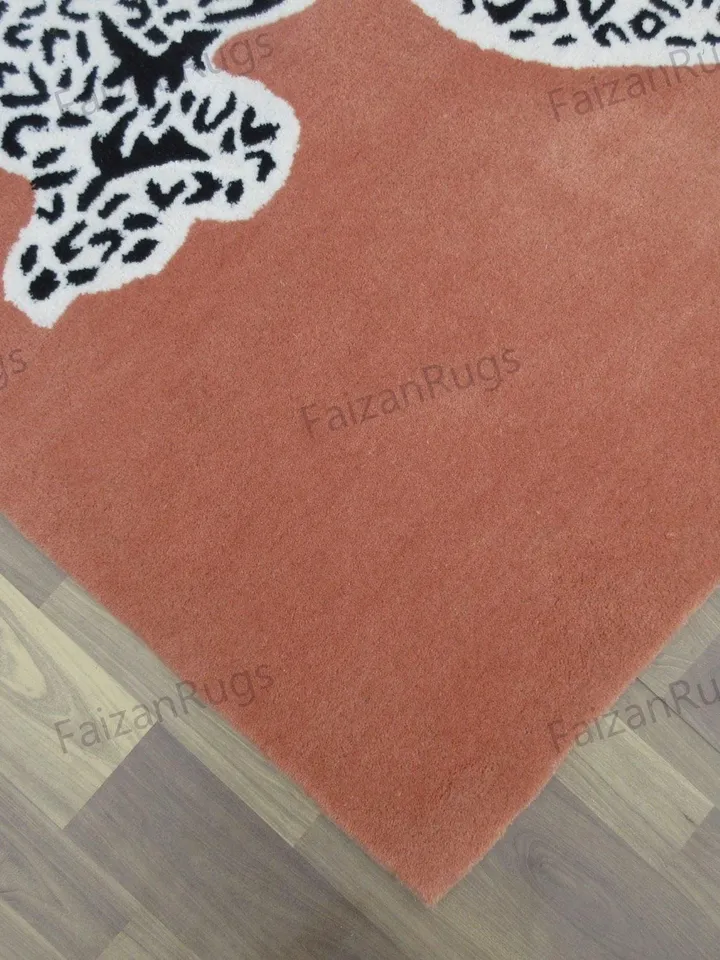 Rugs Hand Tufted Hand Woven with New Zealand Wool in All Regular Size 5x8, 6x9, 8x10, 9x12, Leopard Rugs | Animal Print Rugs | Rust Leopard.