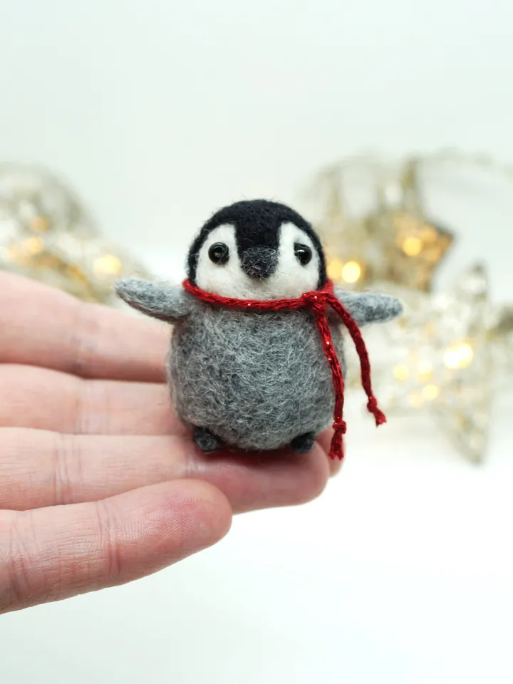 Miniature needle felted baby penguin, made to order