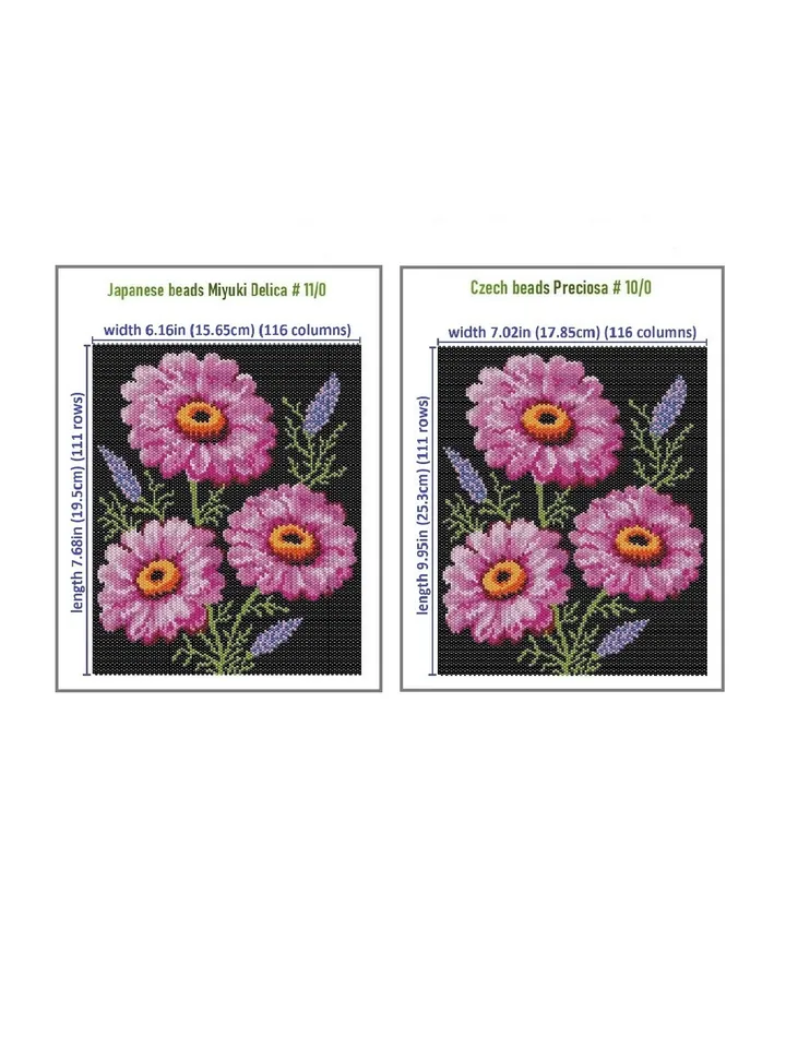 Even-Count Peyote Stitch Beaded Tapestry, Banner, Postcard, «African Daisies» Pattern, PDF instant download