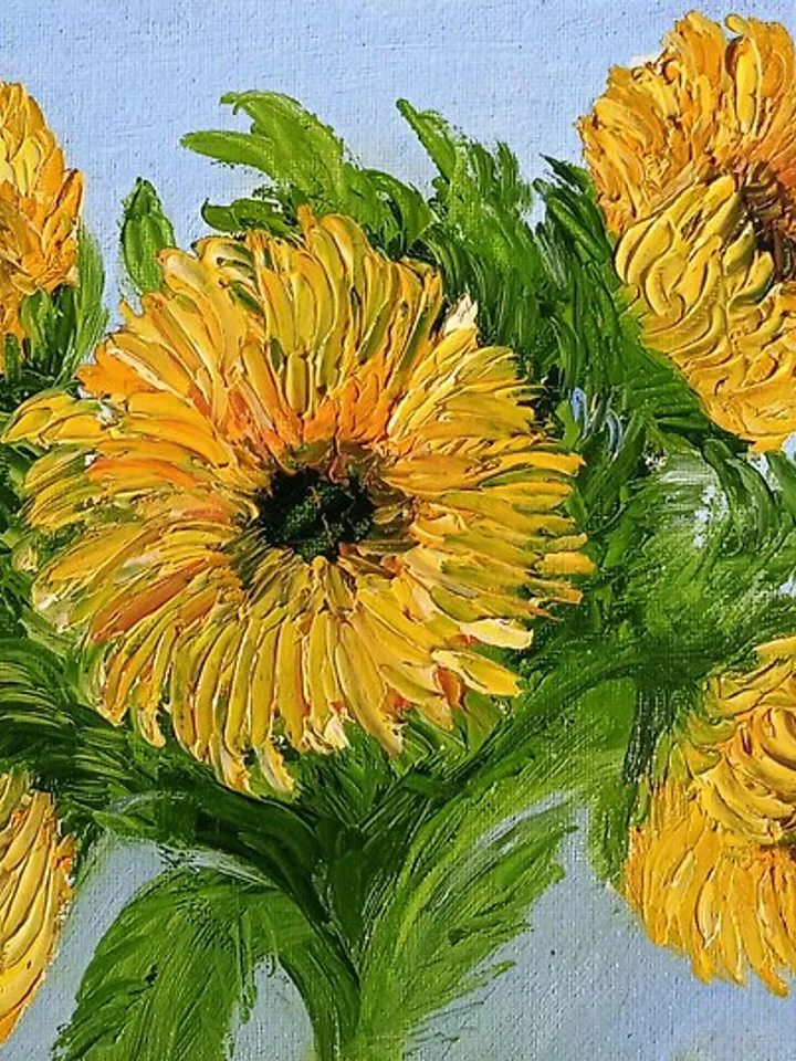 Oil Painting Bright Flowers Chamomile Sunflowers Impasto Art Miniature 20x30 cm