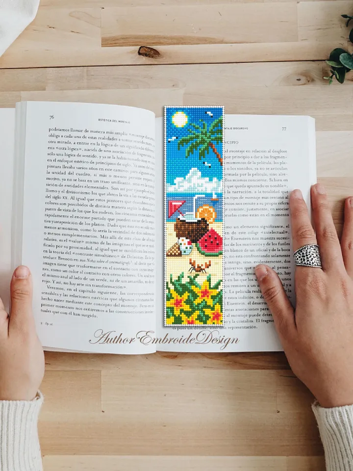 Beach bookmark cross stitch pattern PDF download Tropical drink cross stitch chart, Summer bookmark pattern digital, Beach life Hawaii #B434