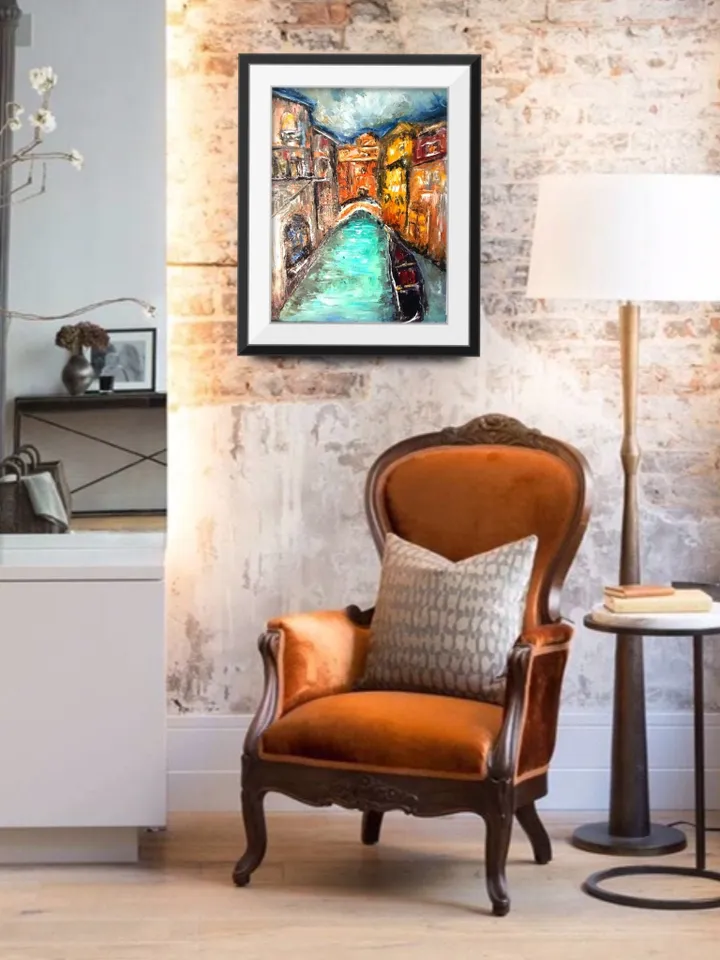 Venice painting,Italy painting,original oil painting on canvas board,Venice canals,gondola wall art.