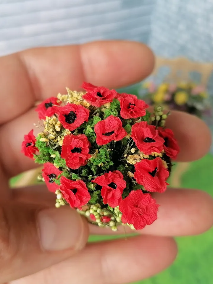 Wildflowers in baskets. Puppet miniature.1:12 scale.