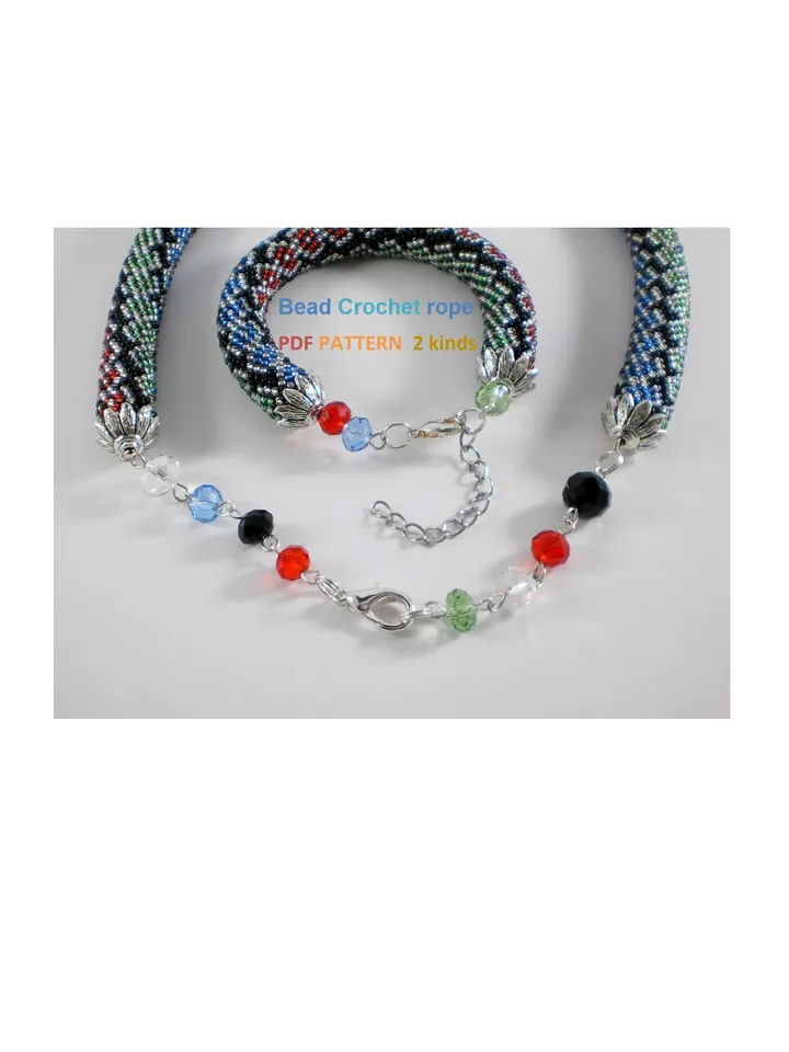 Bead Crochet Necklace Bracelet pattern,Rope bead crochet, pattern seed beads, DIY, bead jewelery, Instant Download, PDF fail