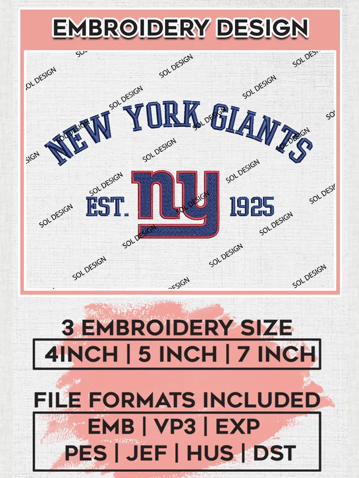 New York Giants Est 1925 Embroidery Designs, NFL Giants, NFL Logo Embroidery Files, NFL New York Giants Machine Embroidery Design, Digital Download