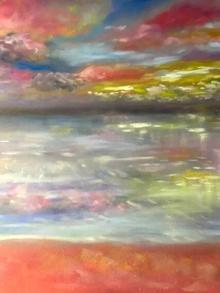 Pink sunset painting ,sea sunset painting ,original pastel painting,pastelmat,home decoration,landscape wall art.