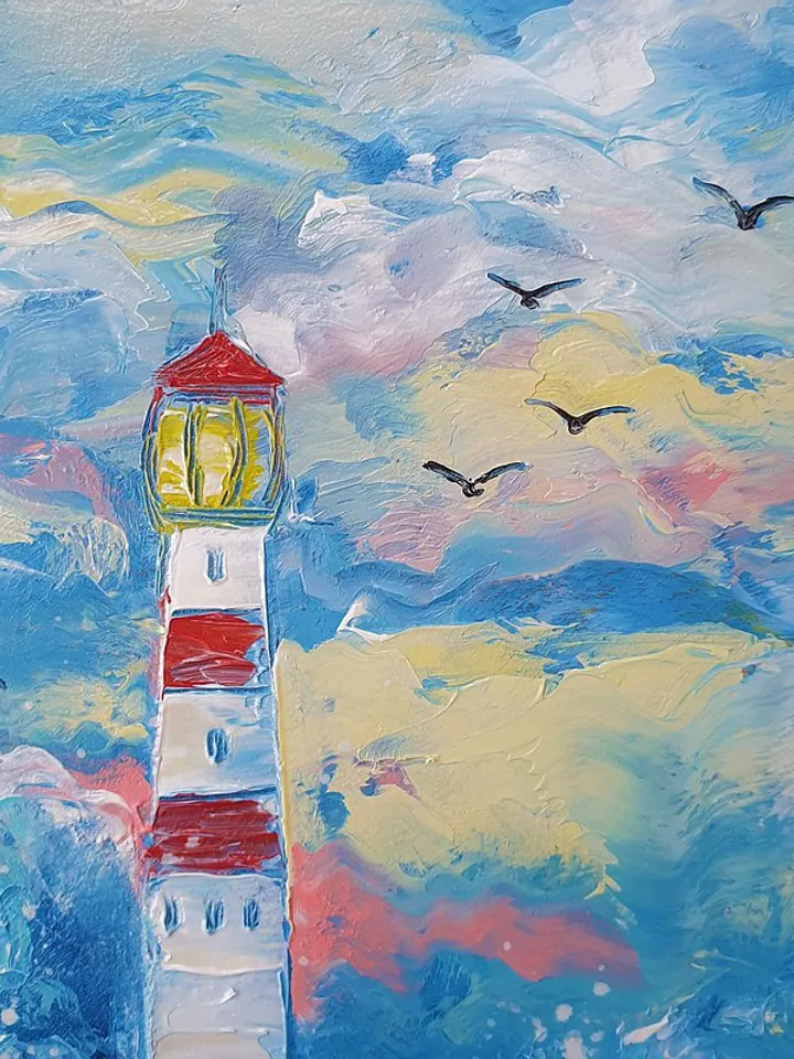 Lighthouse Painting Seascape Original Art Beach Wall Art Small Oil Painting