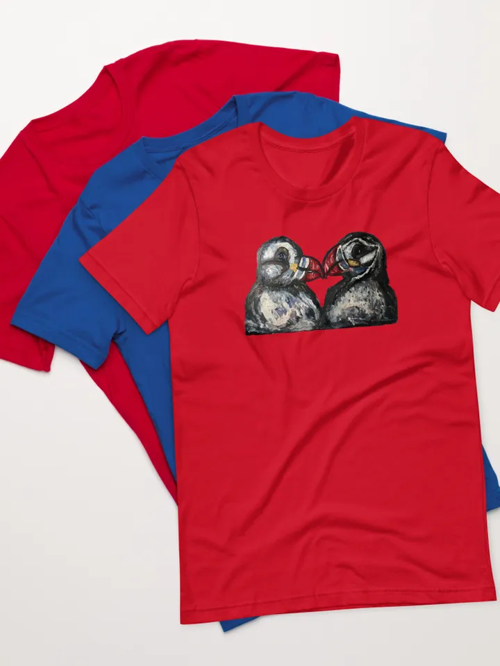 Puffins in love Unisex t-shirt,funny animals shirts,love gift t shirt,humor t shirts,animals painting,puffins in love t shirt,unique t shirt