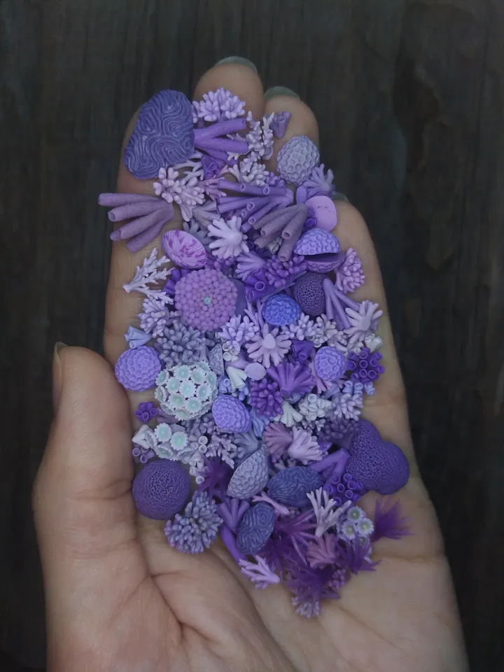 Set of miniature corals shades of violet, tiny corals for diorama, dollhouse or resin art