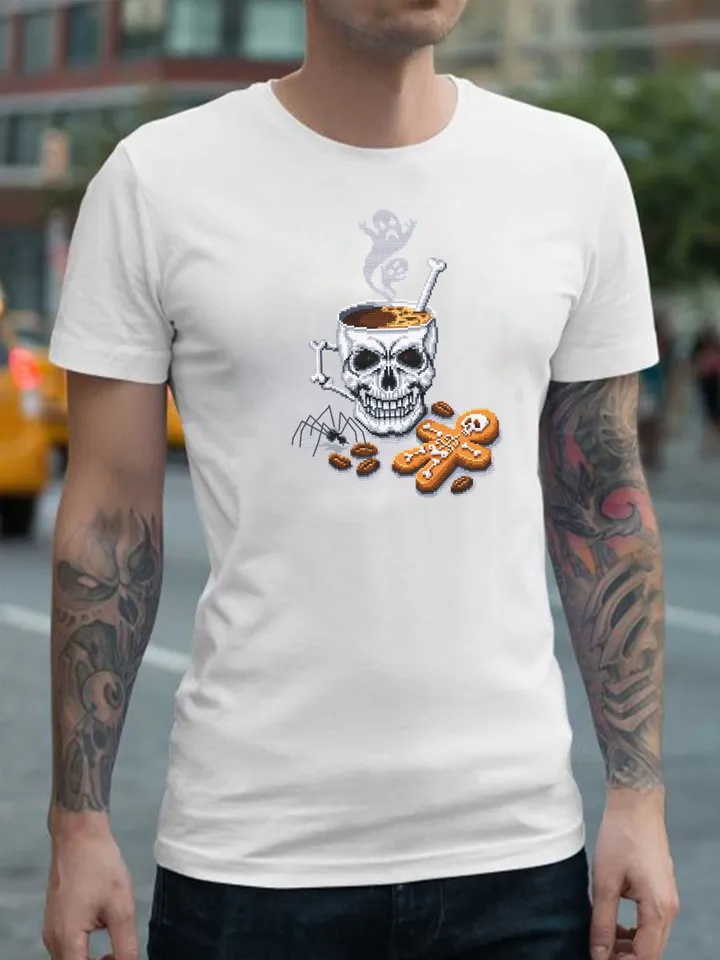 Halloween coffee mug cross stitch pattern download PDF, Gothic Halloween cross stitch chart, Horror Christmas cross stitch, Skull cup #H39