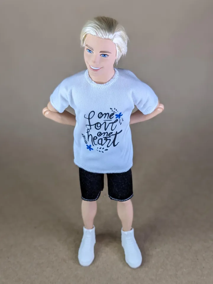 White printed T-shirt for 12-inch fashion male dolls