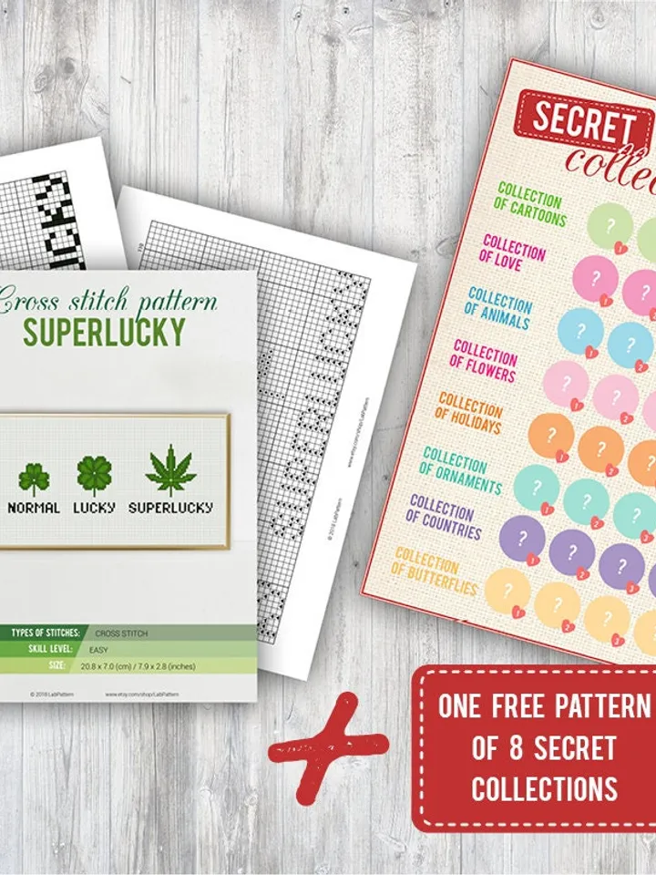 Cross stitch pattern Superlucky Cross stitch pattern Weed Clover Lucky Funny PDF Format Instant Download Home decor Modern