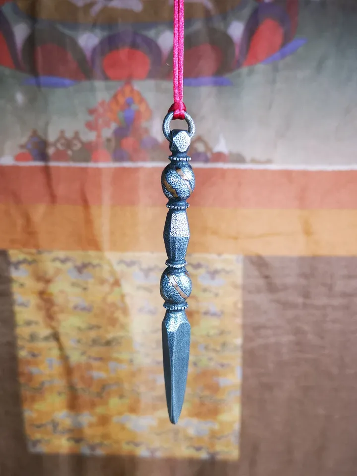 Gandhanra Handmade Tibetan Amulet ,Kila(Dorje Phurba) , Trantic Buddhism Ritual Implement Pendant,Made of Cold Iron,4.0"