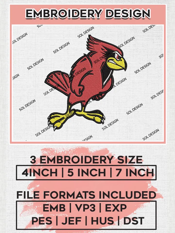 NCAA Illinois State Redbirds Funny Mascot Logo Machine Embroidery Design, NCAA Illinois State Redbirds Design Design files, NCAA Team Embroidery Designs, NCAA Machine Embroidery Designs, Digital Download