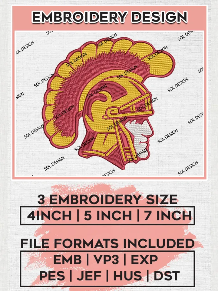 NCAA USC Trojans Team Head Mascot Logo Embroidery Design Files, NCAA USC Trojans Machine Embroidery, NCAA Teams, 3 sizes, NCAA Machine embroidery designs, Digital Download
