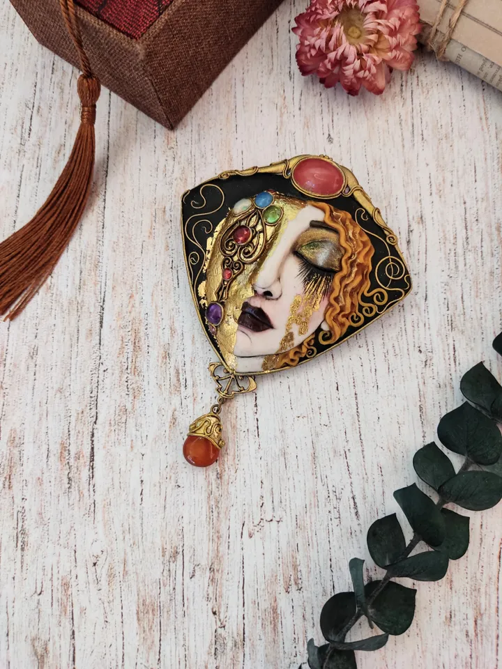 Necklace-brooch "Golden Tears" based on the painting by Anne-Marie Zilberman