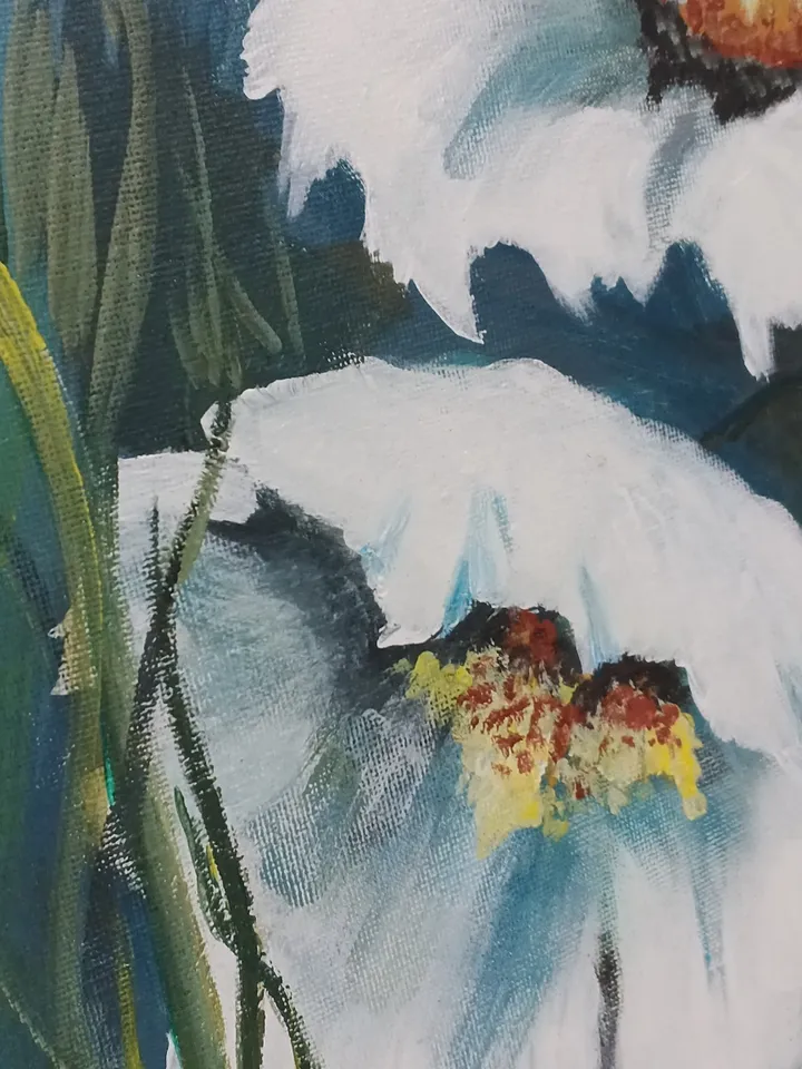 Original flower painting, white flowers, canvas on cardboard. 30*40cm/12*16inc