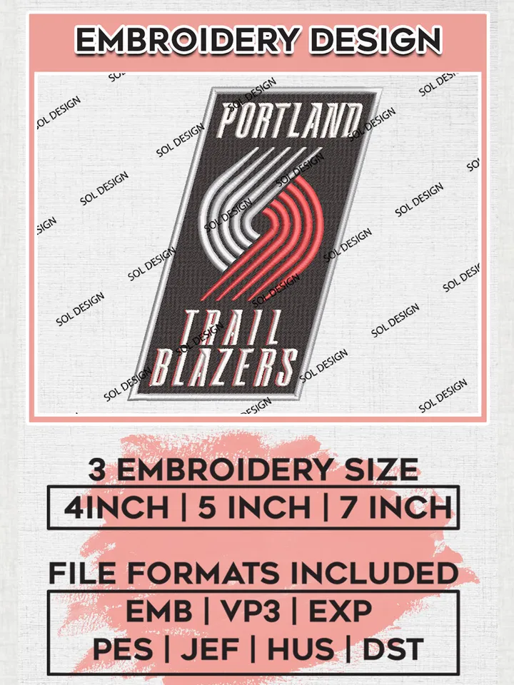 Portland Trail Blazers Embroidery Design, NBA Portland Trail Blazers Logo Embroidery files, Machine embroidery designs, NBA Embroidery Designs, Digital Download