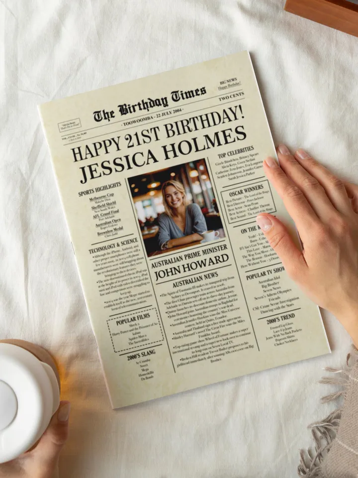 21st Birthday NEWSPAPER Poster Sign with Australian facts, Back In 2004, 21st birthday party sign, Birthday Gift Ideas for him or her