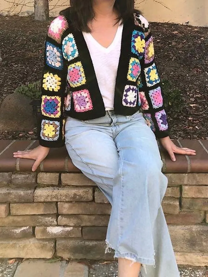 Cardigan crochet, granny squares cardigan crochet pattern, motif cardigan crochet size XS - 4XL