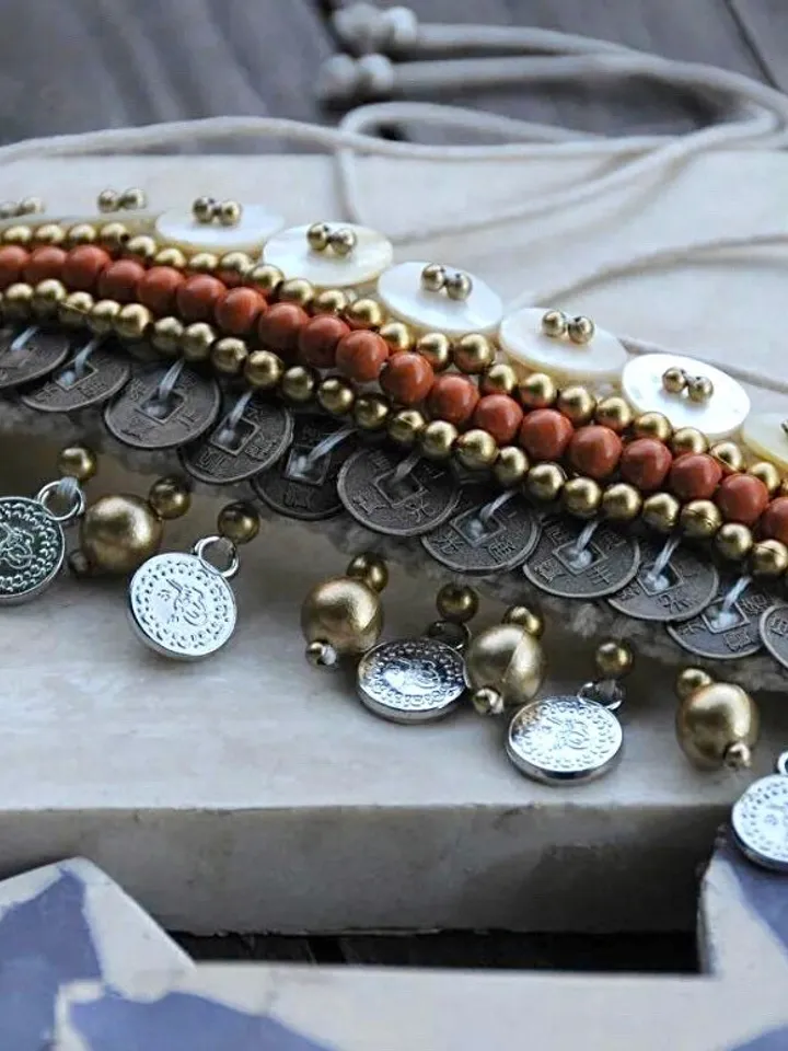 Boho Hippie Coachella Pearl Chinese Coin Bracelet | Macrame crochet tie bracelet | Bohemian Jewerly | shell bracelet bali crochet bohemian