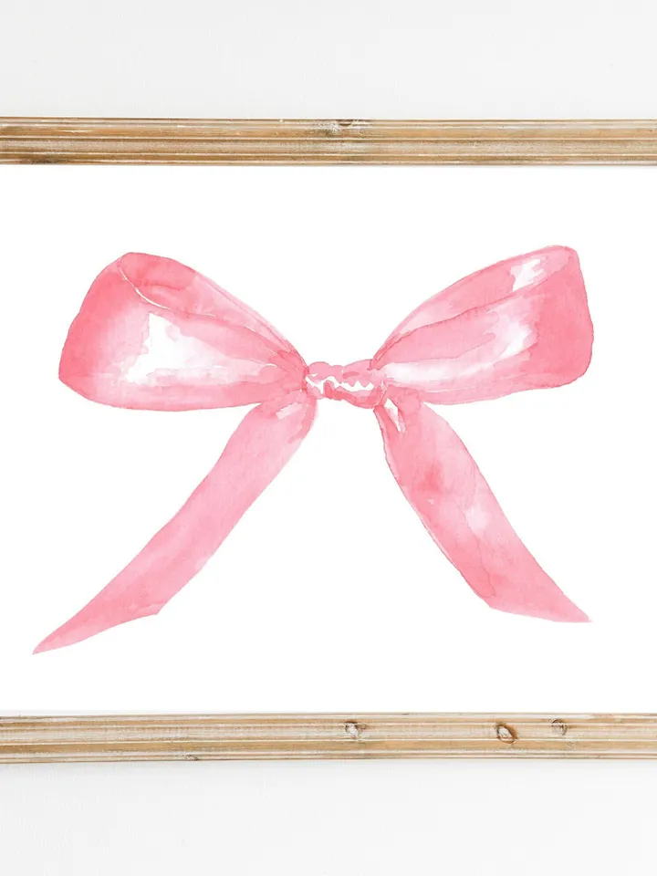 Pink Bow Watercolor Painting Wall Art Print, Baby Girl Gift, Bow Wall Art, Newborn Girl, Pink and White,Pink Chinoiserie Print, Giclee Print