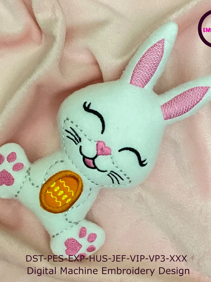 ITH Easter Bunny toy soft stuffed in the Hoop Digital Design for Machine Embroidery