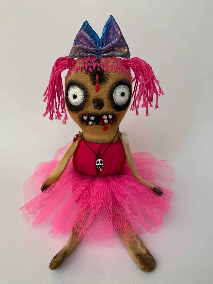 Pink Gothic doll . Halloween doll . Cute Creepy doll .