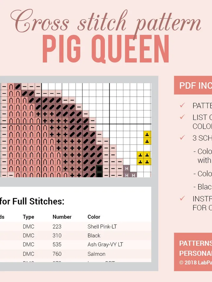 Pig Queen Cross stitch pattern Embroidery Pattern Instant Download Embroidery Designs Pink Animal Dance Ballerina Crown 2019 New Year Symbol
