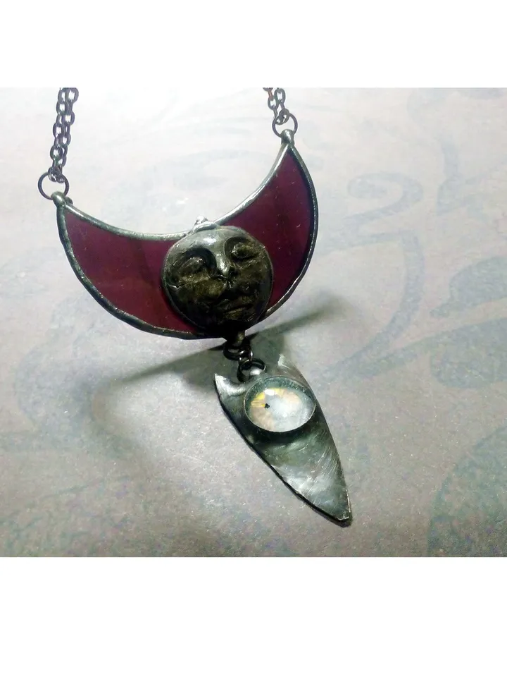 Moon crescent necklace, blood moon necklace, Moon Goddess, black Lilith, Halloween moon, witchy aesthetic, witch bat
