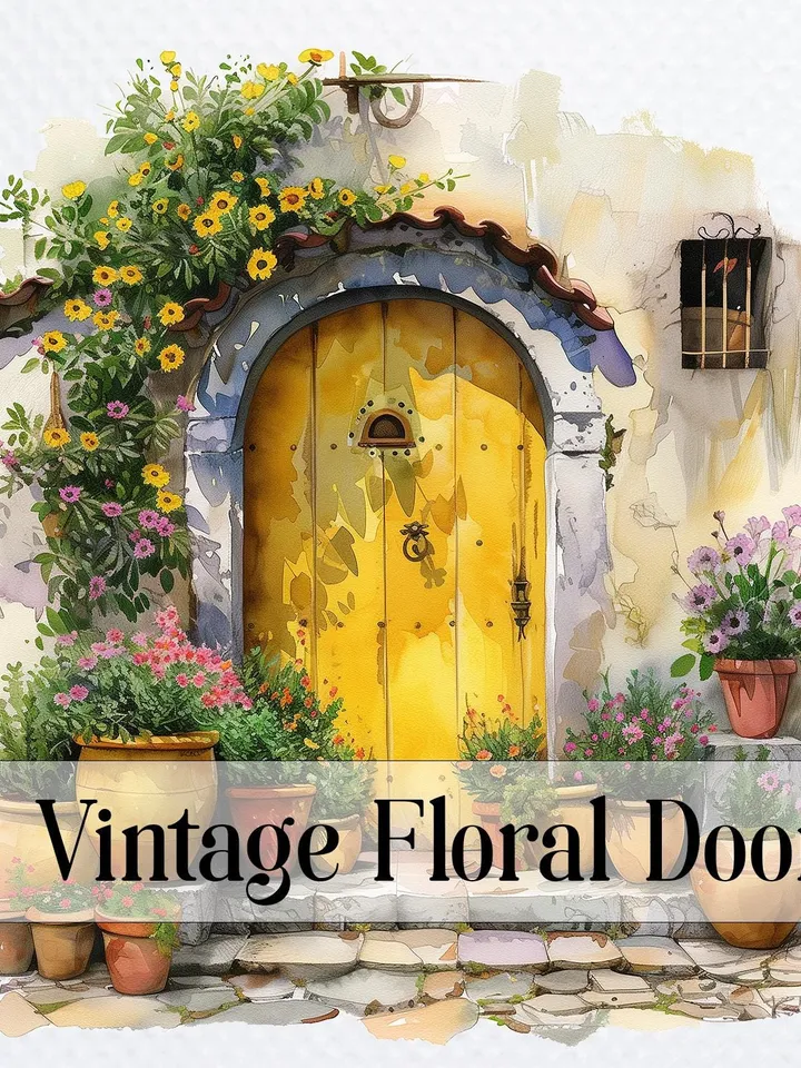 18 Vintage Floral Doors PNG Bundle, Old Doors Printable Watercolor clipart for sublimation, High Quality PNGs digital crafting, junk journal