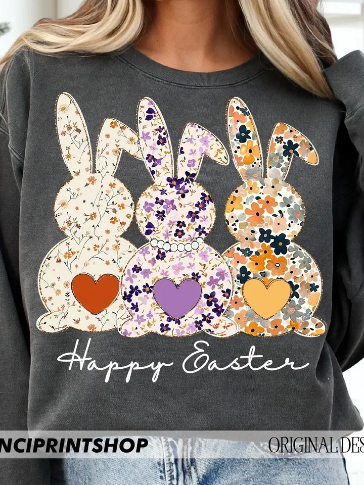 Spring Boho Floral Easter Bunny png, Boho Easter png, Easter png, Happy Easter png, Easter Rabbit png, Retro Easter png, Spring png, Boho