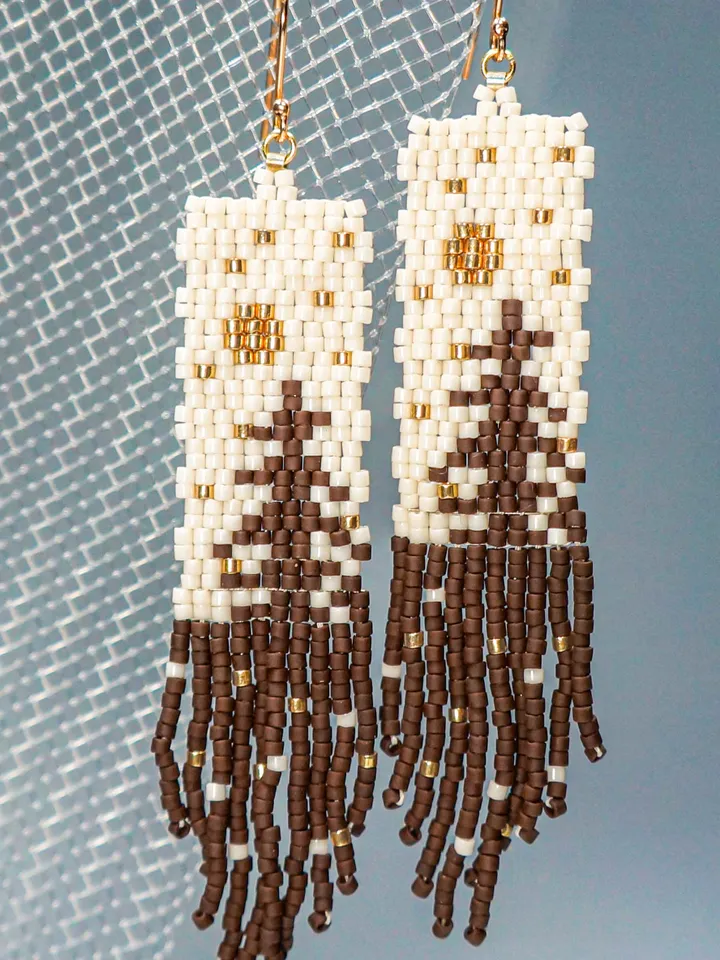 Trees-Patterned matte brown pine Japanese Bead and sterling Silver Earrings A Fusion of Elegance and Nature