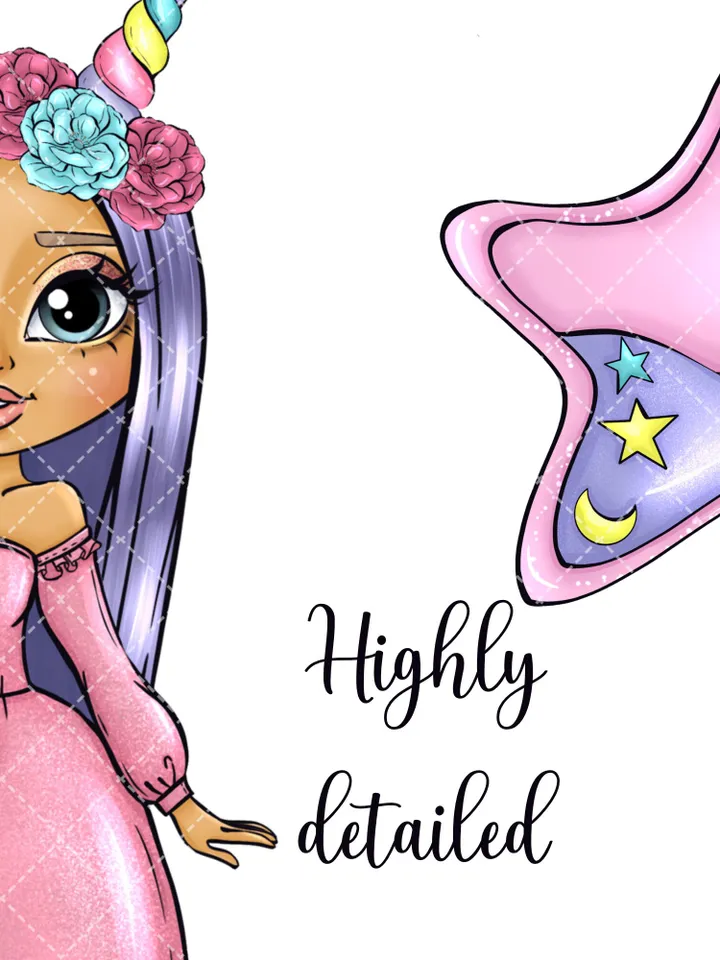 Excellent Unicorn Girl Clipart, Unicorn Doll Clipart, Cute Girl Clipart, Various Hair Color Girls, Cute Planner Stickers, Unicorn PNG Planner