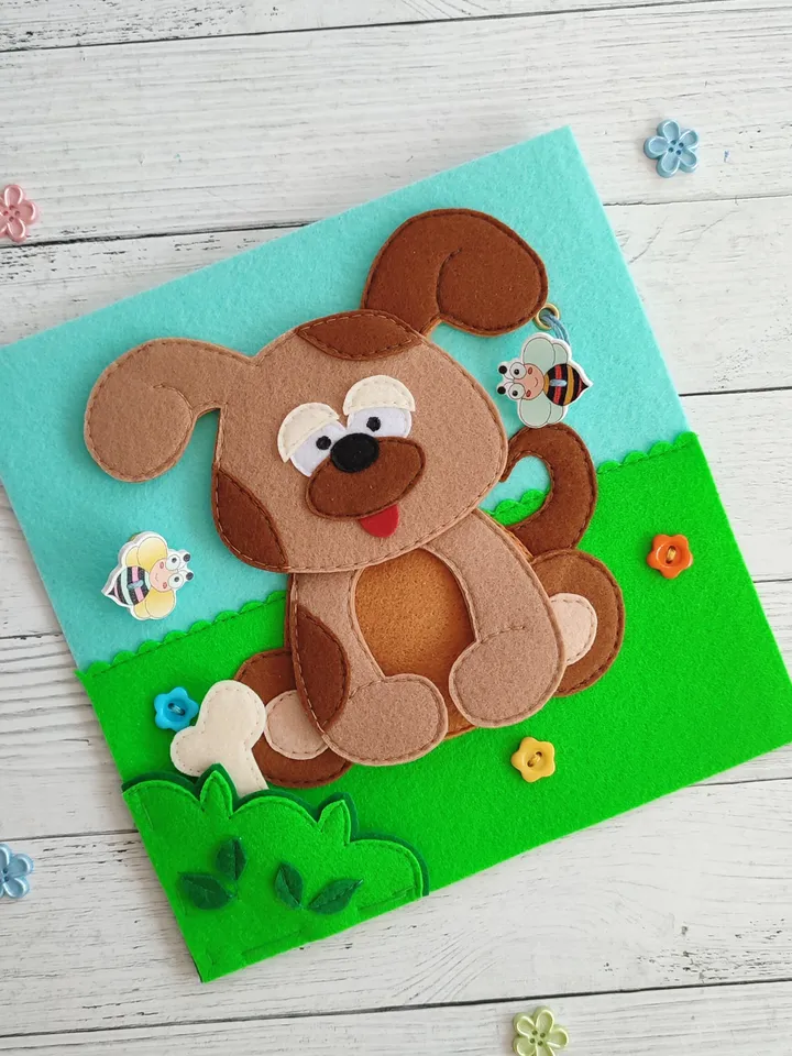 Dog Quiet book pattern PDF & Tutorial pages, Felt activity book pattern svg, Quiet book ideas, Sensory toys, Felt sewing pattern for toddler