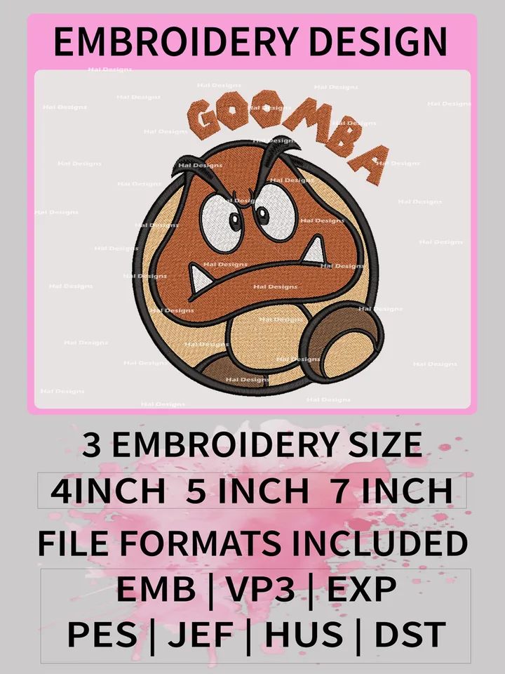 Goomba Embroidery Design files, Super Mario Machine Embroidery Designs, Super Mario Bros Digital Download Embroidery