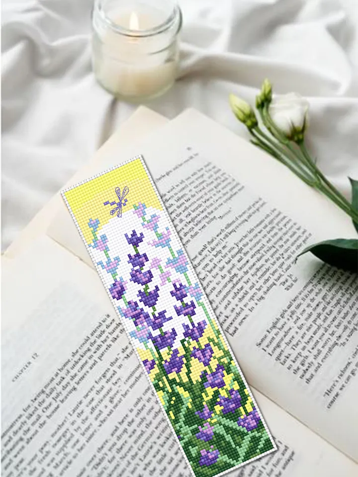 Lavender bookmark cross stitch pattern PDF download Floral cross stitch chart, Handmade bookmark digital PDF, Summer sunset, Provence #B197