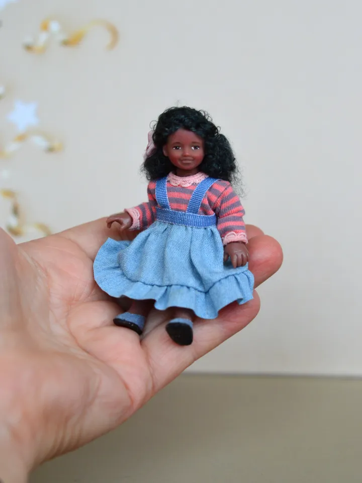 Miniature doll in 12th scales. Handmade doll for dollhouse. Collectible miniature doll.