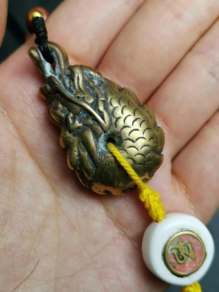 Gandhanra Unique Tibetan Buddhist Amulet, Dragon Charm with Conch Shell OM Pendant