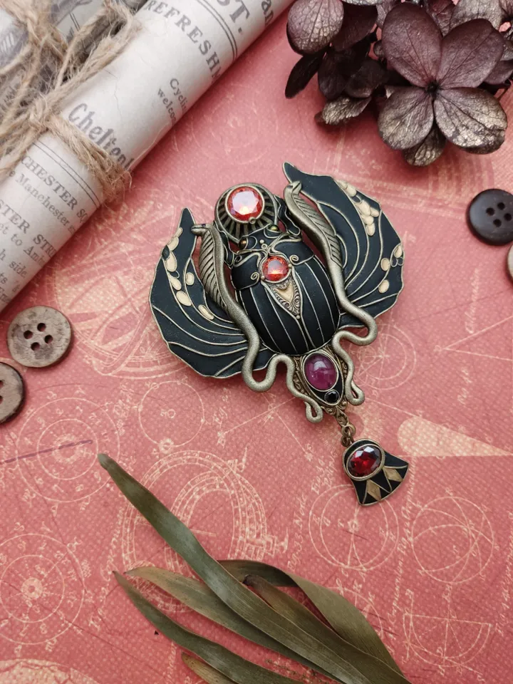 Egiptian Scarab brooch, Scarab Beetle, Egyptian Jewelry, Insect brooch, Scarab pin