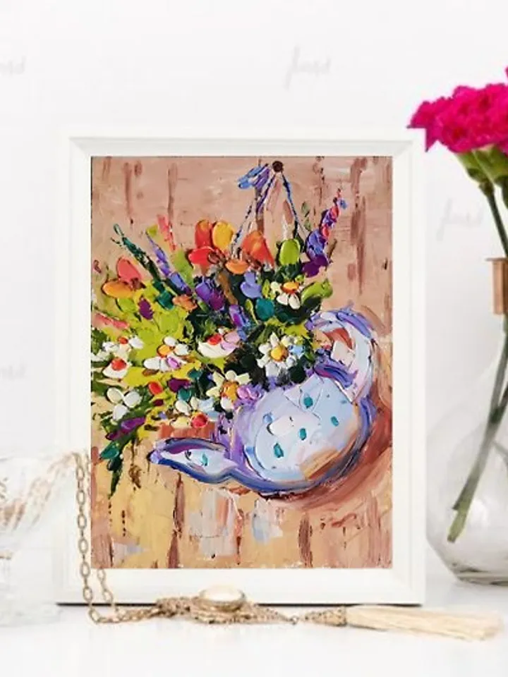 Daisy Painting Tuscany Original Art Oil Painting Impasto Flower Art by Verafe
