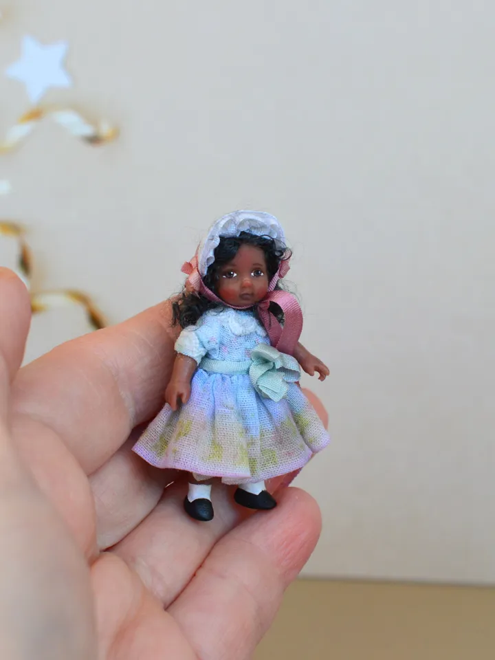 Miniature doll in 24th scales. Handmade doll toy. Miniature for dollhouse.