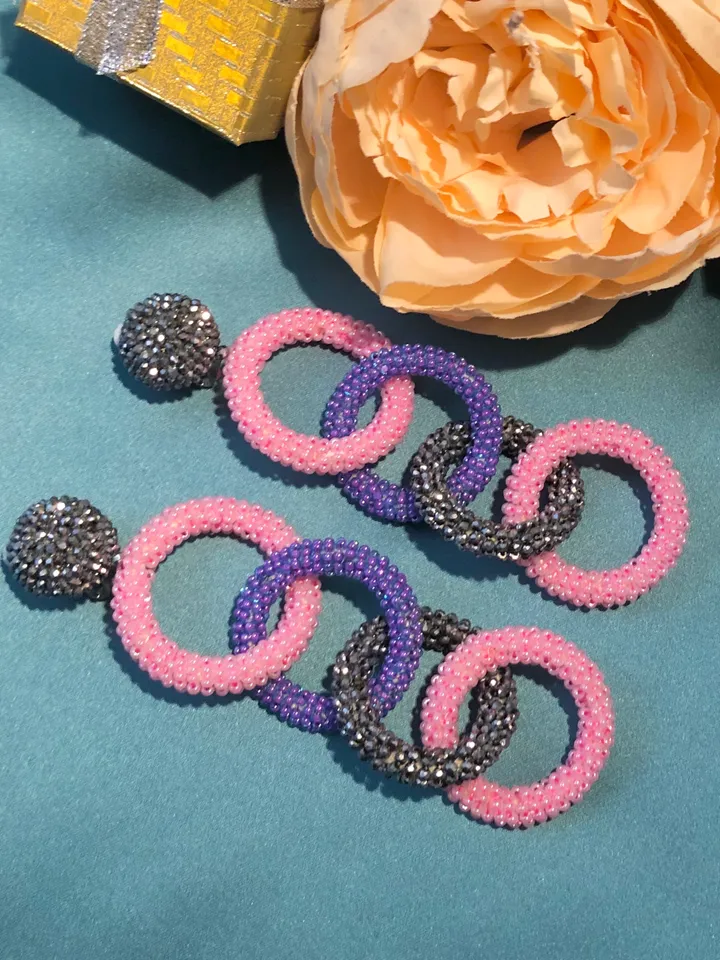 Hoop Beaded Link Earrings clip-on