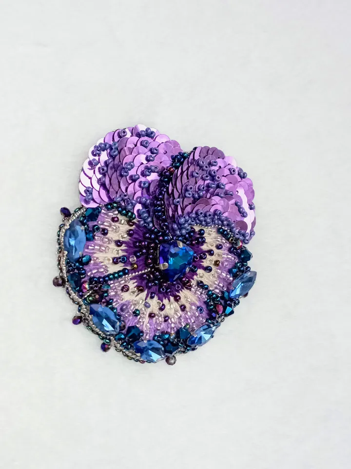 Beaded rhinestone pansy brooch for women, crystal flower brooch, pansy pin, gift for her, coworker gift, lapel pin