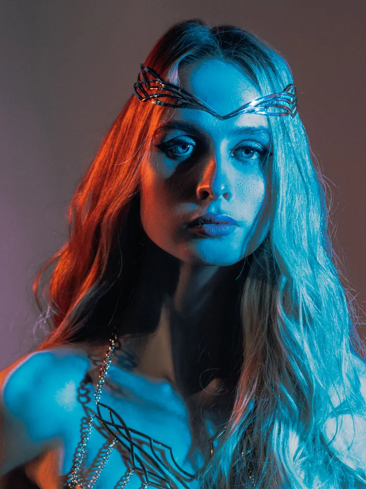 Stylish futuristic fantasy tiara Silver cyberpunk Elf diadem cosmic elven Headpiece wedding Bridal circlet Sekhmet