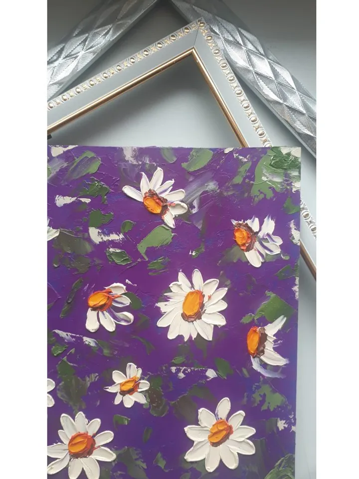 Daisies Oil Painting Original, Flowers  Impasto Daisies Floral Artwork,   Wildflowers  Art 8.5 by 8 inches