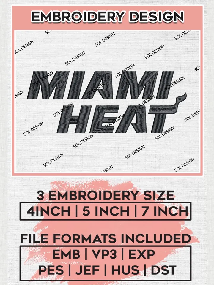 Miami Heat Text Logo Embroidery Files, NBA Miami Heat Team Embroidery Designs, NBA Machine Embroidery Designs, NBA Embroidery Design, Machine embroidery Designs, Digital Download